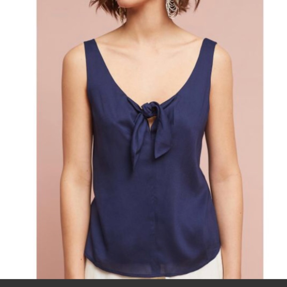 Anthropologie Maeve Navy Tie Front Tank M
